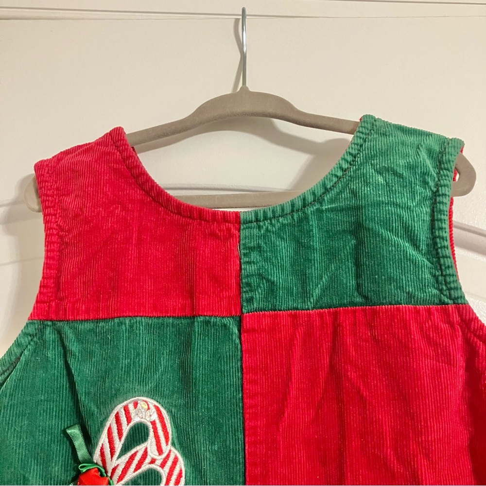 Vintage Rare Editions Christmas Corduroy Jumper Dress Red‎ & Green Candy Cane 4T - Picture 3 of 6